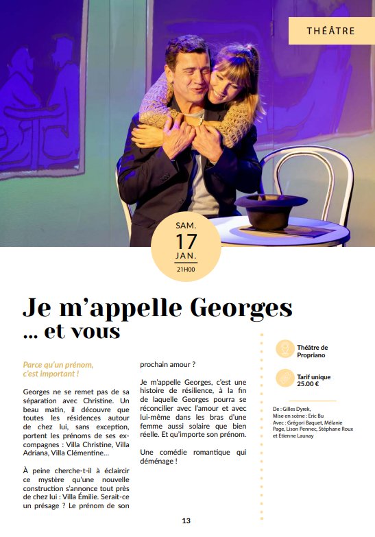 Théâtre : Je m’appelle Georges... et vous - Une comédie romantique à Propriano