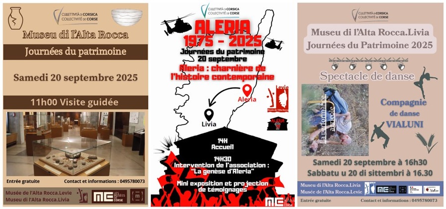Arrière-plan pour Journées Européennes du Patrimoine : Visite guidée de la galerie permanente / "Aleria 1975, charnière de l’histoire contemporaine" avec l’association Aleria75 /  "La performance agricole" avec la compagnie de danse Vialuni - Musée de l'Alta Rocca