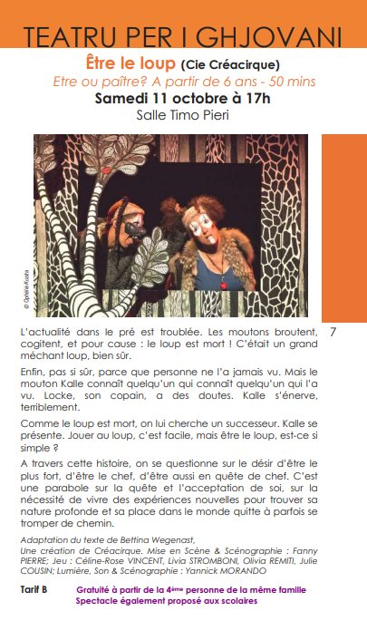 Arrière-plan pour Théâtre jeune public : "Être le loup" par la Cie Créacirque - Salle Timo Pieri