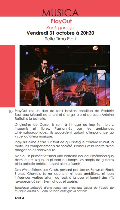 Arrière-plan pour Concert du groupe PlayOut - Salle Timo Pieri