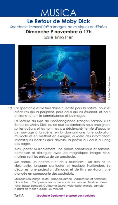 Arrière-plan pour "Le Retour de Moby Dick" : Spectacle immersif fait d’images, de musiques et d’idées - Salle Timo Pieri