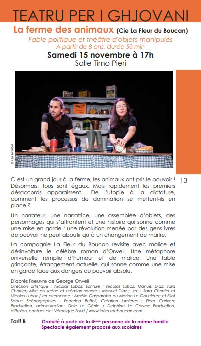 Arrière-plan pour Théâtre jeune public : "La ferme des animaux" par la Cie La Fleur du Boucan - Salle Timo Pieri