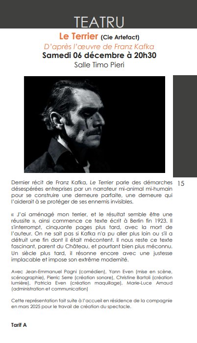 Arrière-plan pour Théâtre : "Le Terrier" par la Cie Artefact, d’après l’œuvre de Franz Kafka - Salle Timo Pieri