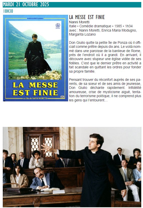 Projection du film 'La messe est finie' de Nanni Moretti à la Cinémathèque de Corse