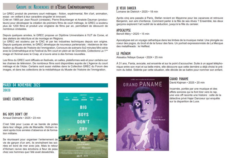 Soirée de courts-métrages avec le GREC à la Cinémathèque de Corse