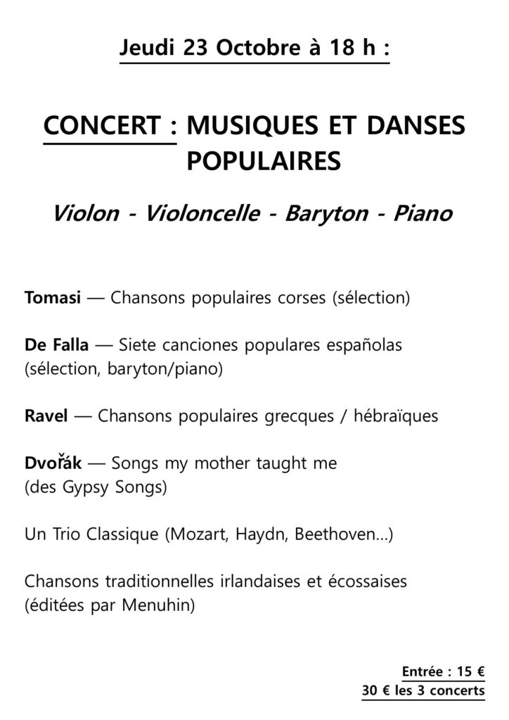 Concert de Musiques et Danses Populaires - Violon, Violoncelle, Baryton et Piano