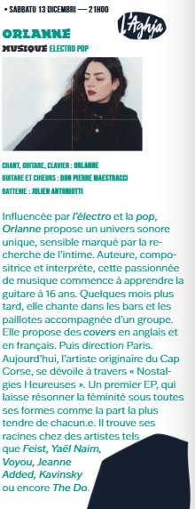 Concert électro pop avec Orlanne à Aghja - Ajaccio