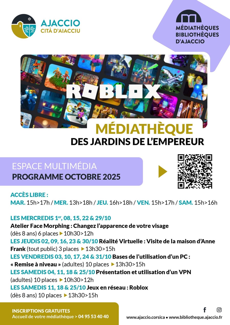 Jeux en réseau: Roblox à la Médiathèque des Jardins de l’Empereur à Ajaccio