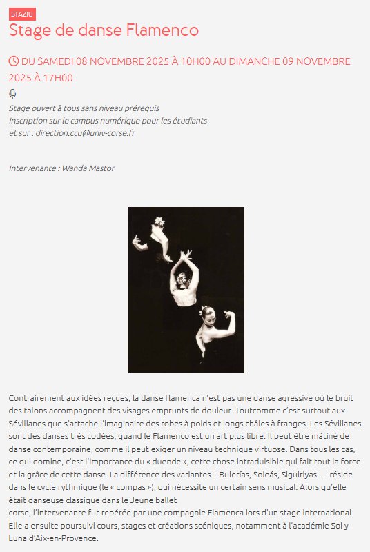 Stage de danse Flamenco au CCU Spaziu Natale Luciani à Corte
