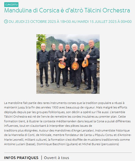 Concert de Mandoline de Corse et d'ailleurs par l'Orchestre Tàlcini - CCU Spaziu Natale Luciani