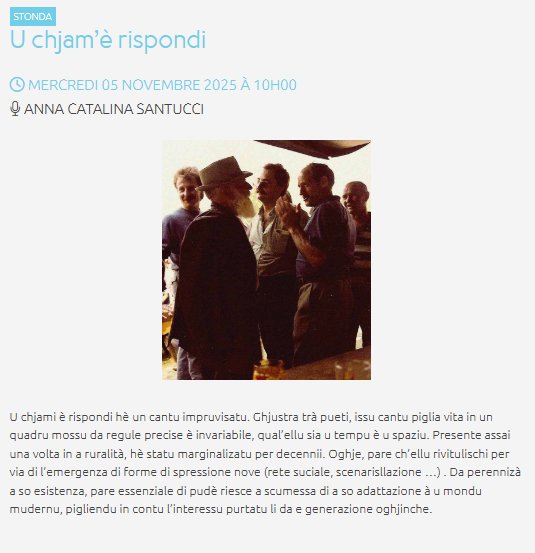 Rencontre U chjam’è rispondi avec Anna Catalina Santucci - Bâtiment Edmond Simeoni, Salle Immersive