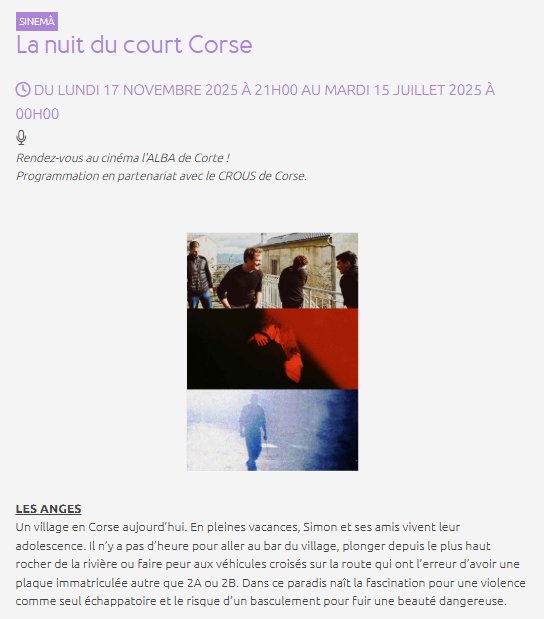 Cinéma : La Nuit du Court-Métrage Corse - Cinéma L'Alba