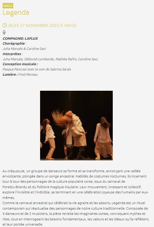 Danse : Legenda par la Cie Laflux - CCU Spaziu Natale Luciani à Corte