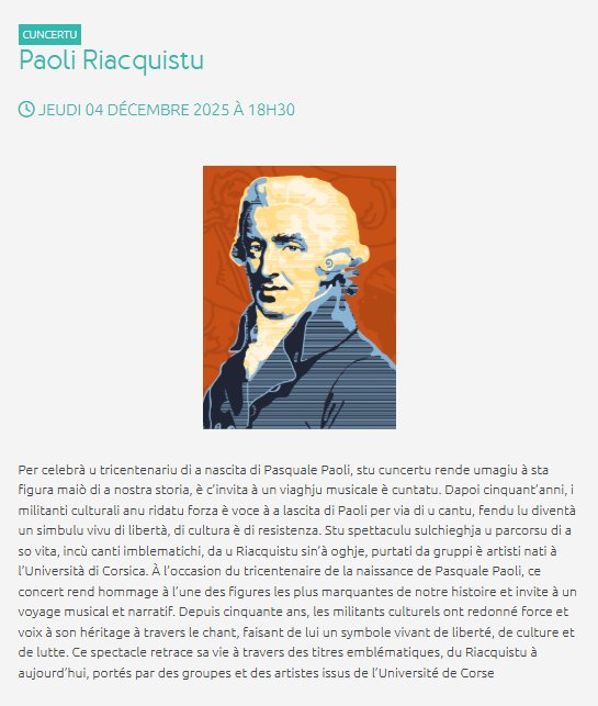 Concert : Paoli Riacquistu - CCU Spaziu Natale Luciani à Corte