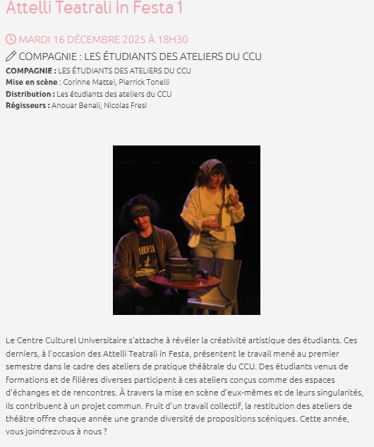 Théâtre : "Attelli Teatrali In Festa 1" par les étudiants du CCU