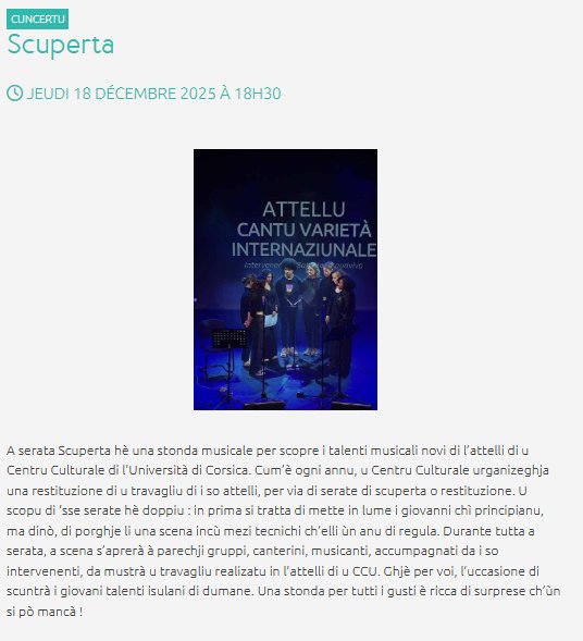 Concert Scuperta : Talents des Ateliers du CCU à Corte