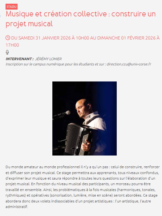 Stage de musique et création collective avec Jérémy Lohier - CCU Spaziu Natale Luciani
