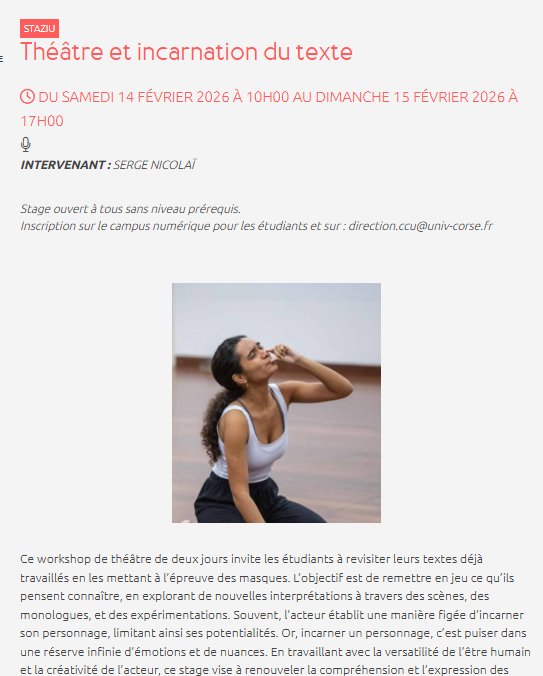 Stage : Théâtre et incarnation du texte avec Serge Nicolaï - CCU Spaziu Natale Luciani