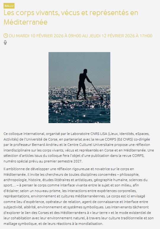 Colloque sur les corps vivants en Méditerranée organisé par le Laboratoire CNRS LISA