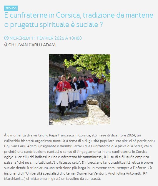 Rencontre : "E cunfraterne en Corse, traditions à maintenir ou projet spirituel et social ?" avec Ghjuvan Carlu Adami