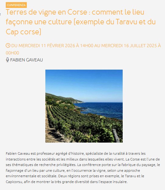 Conférence : Terres de vigne en Corse et culture locale avec Fabienne Gaveau
