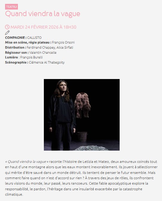 Théâtre : "Quand viendra la vague" par la Cie Callisto  - CCU Spaziu Natale Luciani