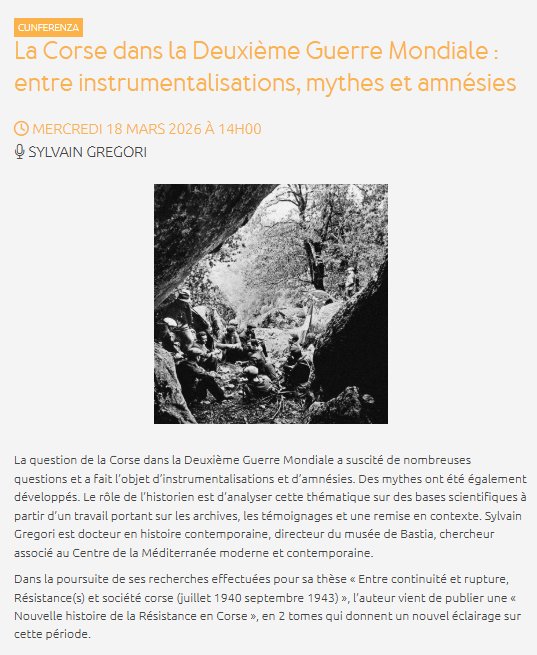 Conférence : "La Corse dans la Deuxième Guerre Mondiale : entre instrumentalisations, mythes et amnésies" avec Sylvain Gregori - CCU Spaziu Natale Luciani