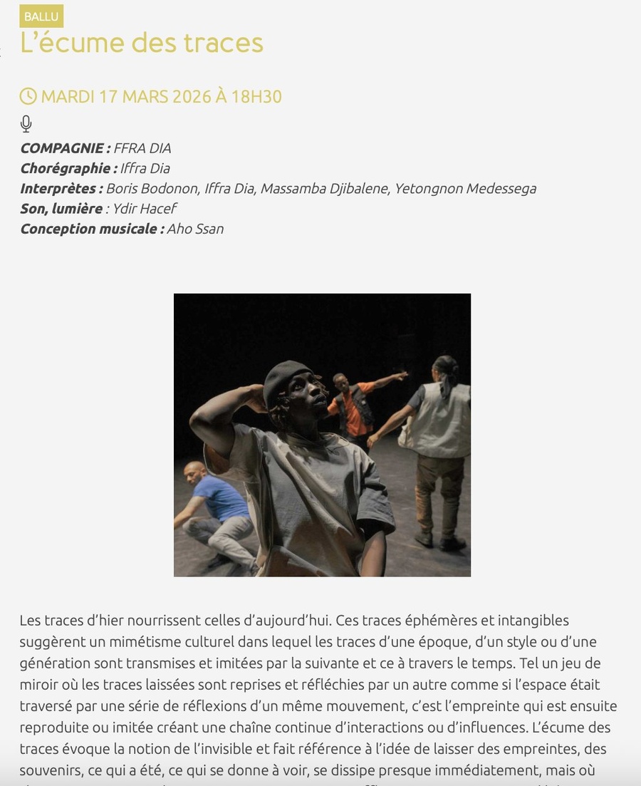 Danse : "L’écume des traces" par la Cie Iffra Dia - CCU Spaziu Natale Luciani