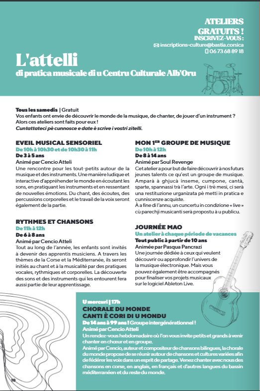 Atelier Musical Sensoriel pour Enfants animé par Cencio - Centre Culturel L'Alb'Oru