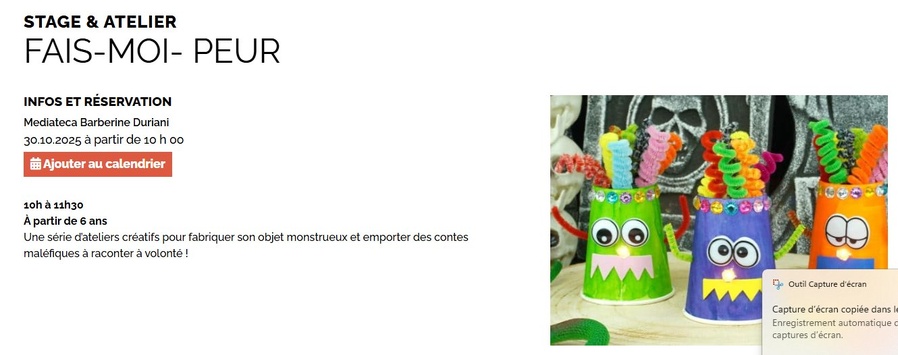 Atelier créatif "Fais-moi peur" à la Médiathèque Barberine Duriani