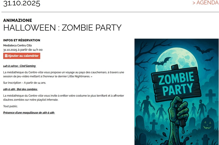 Zombie Party d'Halloween à la Médiathèque du Centre-ville de Bastia