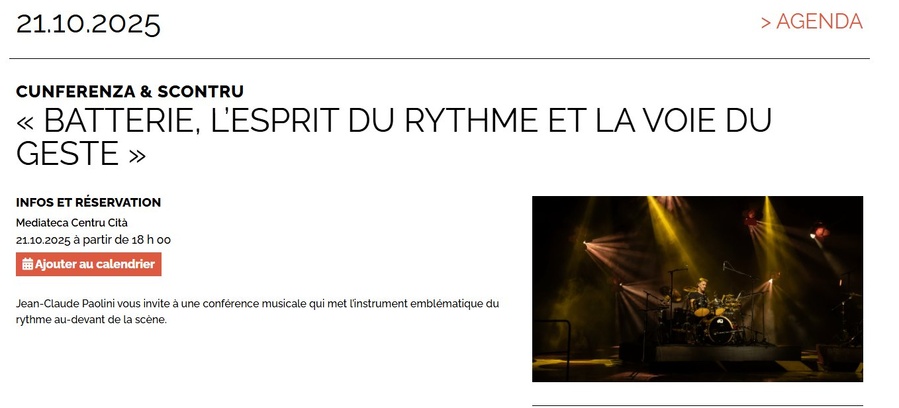 Conférence musicale : Batterie, l’esprit du rythme et la voie du geste avec Jean-Claude Paolini