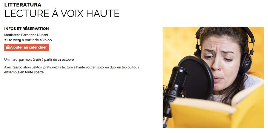 Lecture à voix haute avec l’association Lektos à la Médiathèque Barberine Duriani