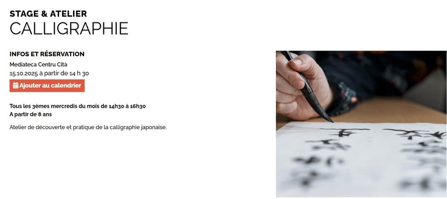 Atelier de découverte de la calligraphie japonaise pour enfants - Médiathèque Centru Cità