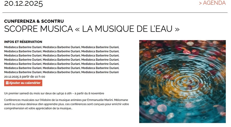 Conférence Scopre Musica : La musique de l’eau par Emmanuelle Mariini - Médiathèque Barberine Duriani