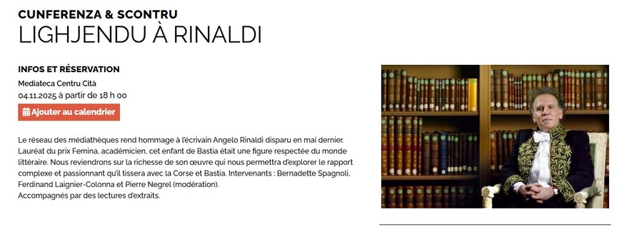 Hommage à Angelo Rinaldi - Conférence à la Médiathèque de la Ville