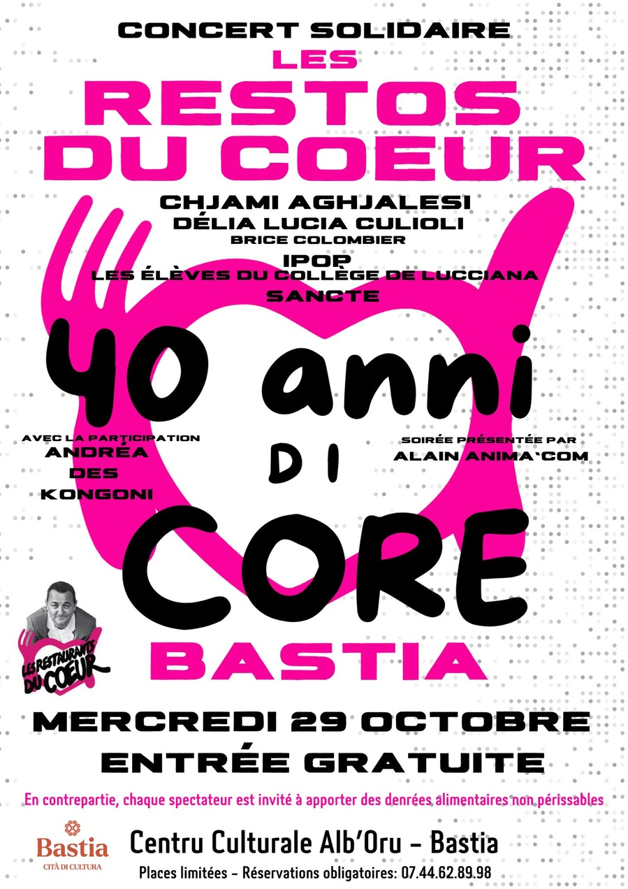 Concert solidaire : Les Restos du Cœur - 40 ans de solidarité à Bastia