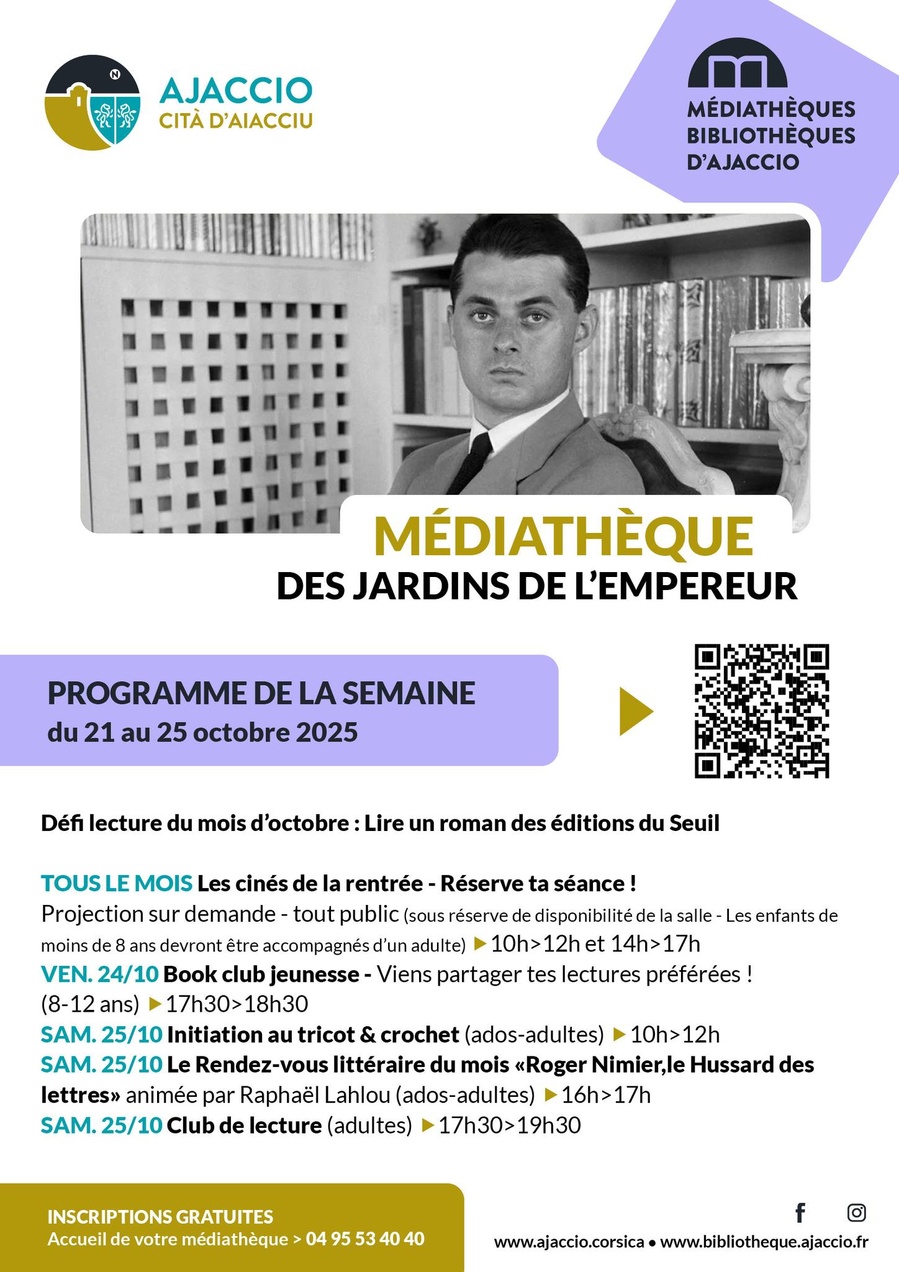 "Club de Lecture Adultes" - Médiathèque des Jardins de l'Empereur à Ajaccio