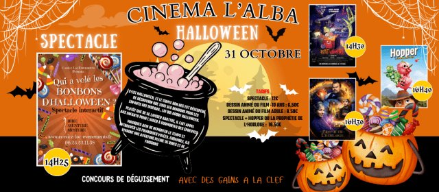 Spectacle interactif "Qui a volé les Bonbons d'Halloween" et projections de films pour enfants - Cinéma L'Alba
