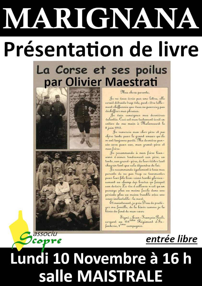 Présention de livre : "La Corse et ses poilus" par Olivier Maestrati - Salle Maistrale