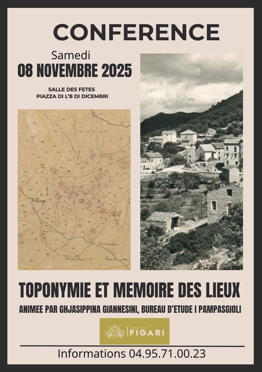 Conférence "Toponymie et mémoire des lieux" animée par Ghjasippina Giannesini, Bureau d'étude IPampasgioli - Salle des fêtes
