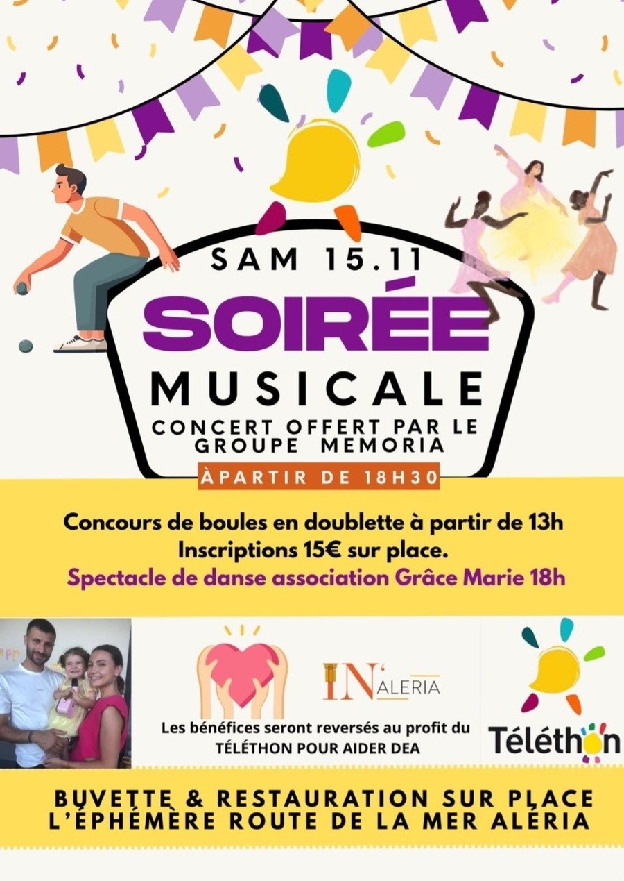 Spectacle de danse avec l'association Grâce Marie suivi d'un concert du groupe Memoria en faveur du Téléthon Haute-Corse - Route de la mer - Aleria