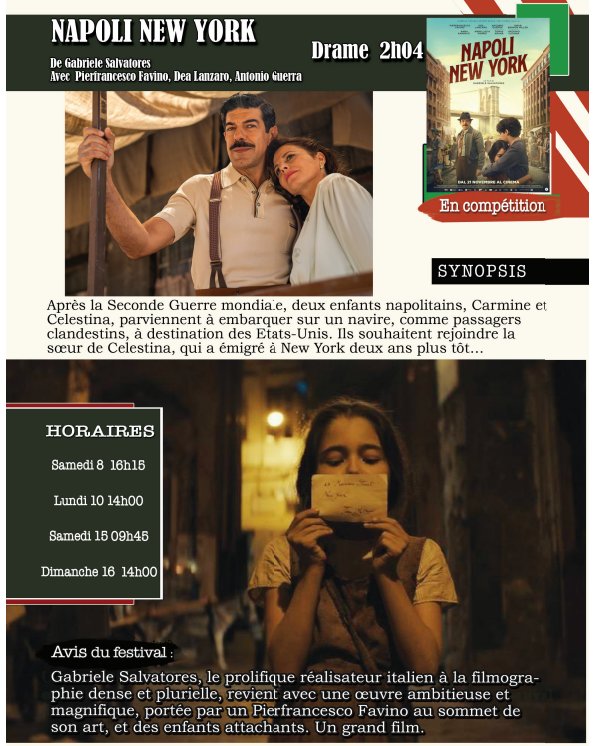 26ème édition du Festival du film italien d'Aiacciu / Projection du film Napoli New-York de Gabriele Salvatores - Palais des Congrès 