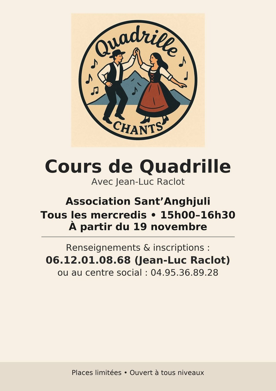 Atelier de Quadrille pour tous niveaux avec Jean-Luc Raclot - Centre social du Fium'Altu