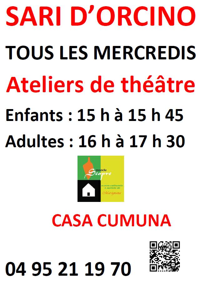 Ateliers de théâtre enfants et adultes proposés par l'Associu Scopre - Casa cumuna - Sari d'Urcinu