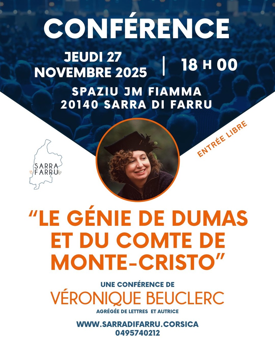 Conférence : “Le génie de Dumas et du comte de Monte-Cristo” par Véronique Beuclerc, agrégée de lettres et autrice - Spaziu J-M Fiamma - A Sarra di Farru