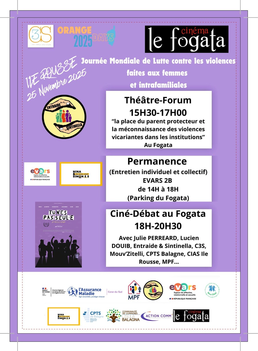 Ciné-Débat dans le cadre de la Joumée Mondiale de Lutte contre les violences faites aux femmes et intra familiales - Cinéma Le Fogata - L'Isula
