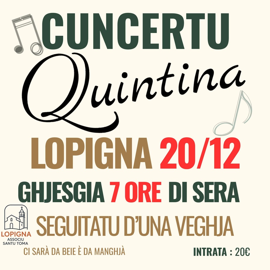Concert du groupe Quintina suivi d'une veillée à l'Église de Lopigna