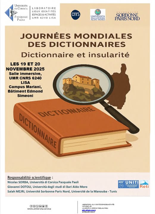 Colloque international : Les 7èmes Journées Mondiales des Dictionnaires : Dictionnaire et insularité - Salle immersive de l'UMR LISA - Corti