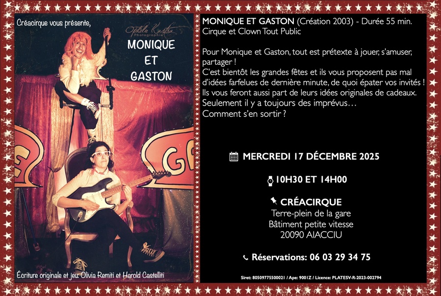 Spectacle : "Monique et Gaston" par la Cie Créacirque à Ajaccio